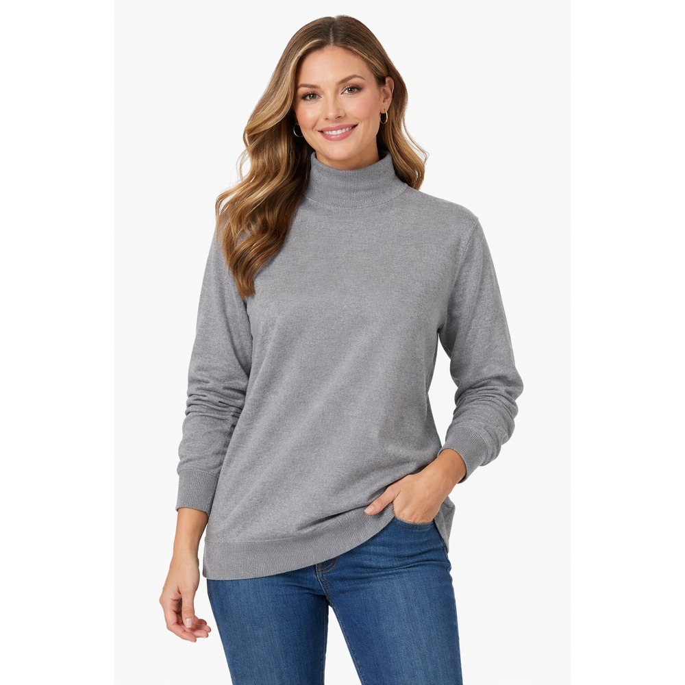 Lands‎ End Womens Size XL Petite Mock Neck Long Sleeve Top Heather Gray